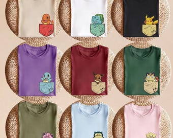 Cute Poke Embroidered Sweatshirt, Cute Poke Crewneck, Kawaii Anime Embroidery Shirt, PKM T-shirt, Pastel Aesthetic, Poke Fan Tee, Gamer Gift