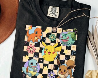 Poke Vintage Comfort Colors-skjorta, Pok.emon-födelsedagskjorta, Pikachu-skjorta, Pokemo.n-musikskjorta, födelsedagspojke-flickskjorta, småbarnsfödelsedag