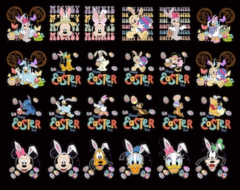 Happy Easter PNG Bundle, Mouse And Friends Easter Png, Easter Eggs Png, Easter Bunny Png, Disney Easter Png, Retro Easter, Family Matching