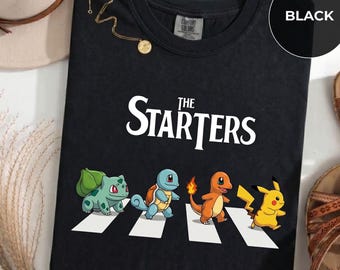 The Starters PKM-tröja | Abbey Road PKM Anime-grafiktröja | Alla hjärtans dag-t-shirt, Poke-tröja, Pika-fangåva