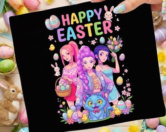 Happy Easter Day Png, Huntrix Easter Day PNG, Kpop Huntrix Easter Day Png, Huntrix Bunny Png, Preppy Easter Kpop Png, Kpop Demon Hunters Png