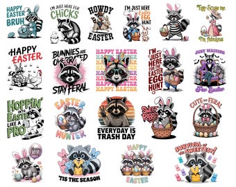 Easter Racoon Png Bundle, Funny Easter Raccoon Png, Humoros easter saying PNG, Retro Easter PNG, Easter Spring Png, Trendy Easter Graphic