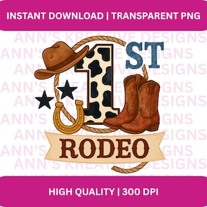 Aniversário de 1º aniversário de rodeio de cowboy PNG: Design de camisa de faroeste (download digital)