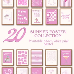 20 Printable Pink Summer Posters – Aesthetic Wall Art Set | Coastal Pastel Digital Decor | Instant Download