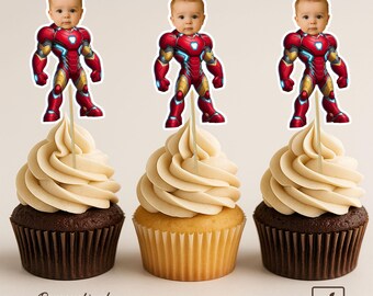 Adornos para cupcakes con cara de superhéroe personalizados / Decoraciones para tartas personalizadas / Decoración de fiesta personalizada / Adornos para cupcakes con cara de superhéroe