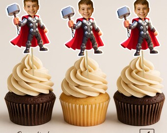 Adornos para cupcakes con cara de superhéroe personalizados / Decoraciones para tartas personalizadas / Decoración de fiesta personalizada / Adornos para cupcakes con cara de superhéroe