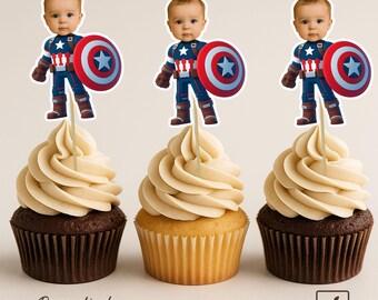Adornos para cupcakes con cara de superhéroe personalizados / Decoraciones para tartas personalizadas / Decoración de fiesta personalizada / Adornos para cupcakes con cara de superhéroe