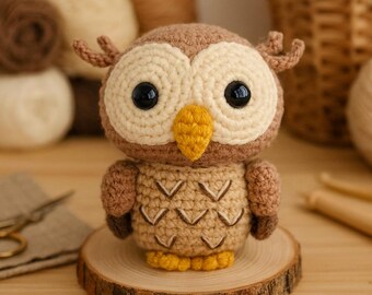 Owl Crochet Pattern PDF, Cute Amigurumi Owl Plush Tutorial, Handmade Crochet Bird Toy Pattern for Nursery Gift