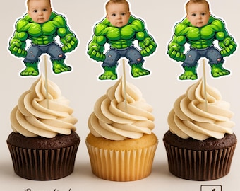Adornos para cupcakes con cara de superhéroe personalizados / Decoraciones para tartas personalizadas / Decoración de fiesta personalizada / Adornos para cupcakes con cara de superhéroe