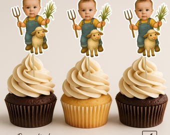 Adornos para cupcakes con cara de granjero personalizados / Decoraciones para tartas personalizadas / Decoración para fiestas personalizada / Adornos para cupcakes con cara de granjero / Adornos de granjero
