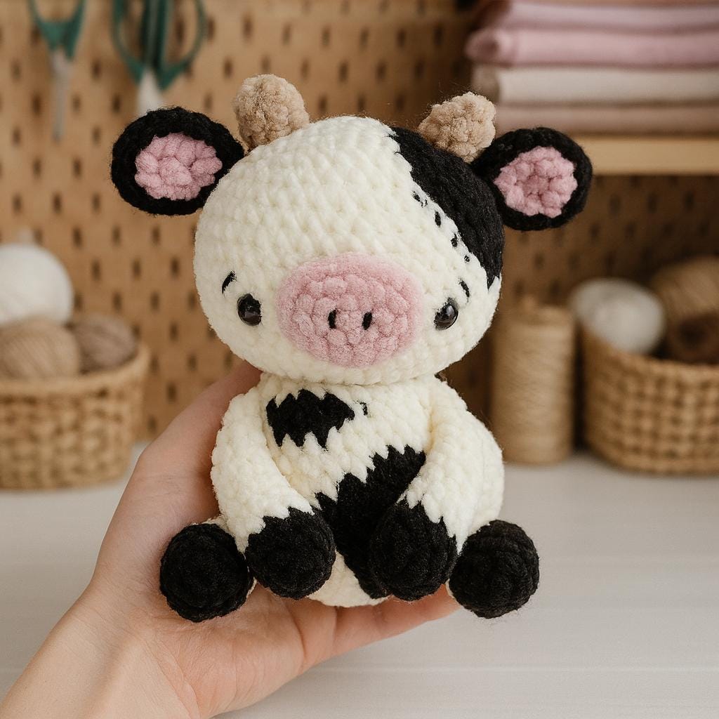 30 Adorable Cow Plush Crochet Patterns for Farmhouse Decor, Gifts, and Cozy Displays 21 Milk Cow Plush Crochet Pattern