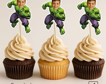 Adornos para cupcakes con cara de superhéroe personalizados / Decoraciones para tartas personalizadas / Decoración de fiesta personalizada / Adornos para cupcakes con cara de superhéroe