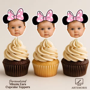 Minnie Ears Personalized Face Cupcake Toppers | Custom Cake Decorations | Personalized Party Decor | Minnie Ears Face Cupcake Toppers