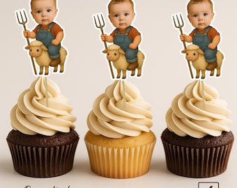 Adornos para cupcakes con cara de granjero personalizados / Decoraciones para tartas personalizadas / Decoración para fiestas personalizada / Adornos para cupcakes con cara de granjero / Adornos de granjero