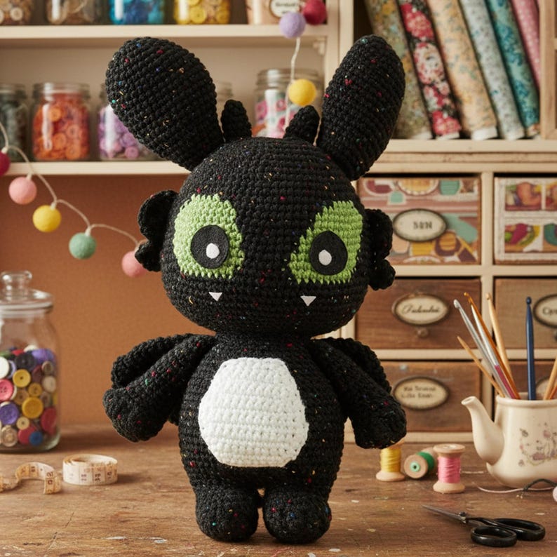 Toothless Crochet Dragon Pattern, Toothless Amigurumi Crochet, Black ...