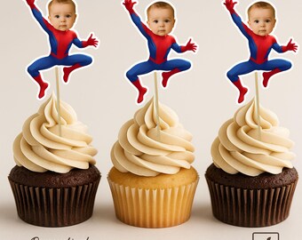 Adornos para cupcakes con cara de superhéroe personalizados / Decoraciones para tartas personalizadas / Decoración de fiesta personalizada / Adornos para cupcakes con cara de superhéroe