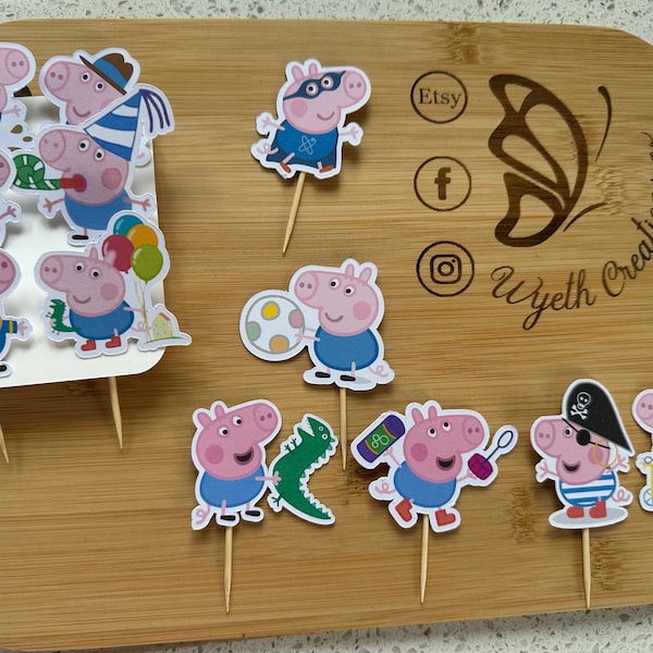 George Pig Peppa blue girls and boys pig cake cupcake toppers x12 designs non edible