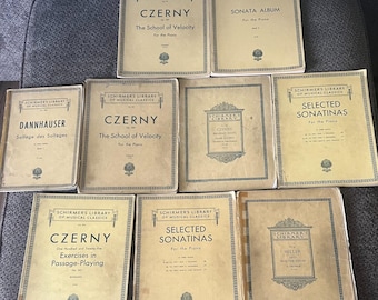 Antique Piano Sheet Music Lot (9) – Czerny, Heller, Sonatinas – Schirmer