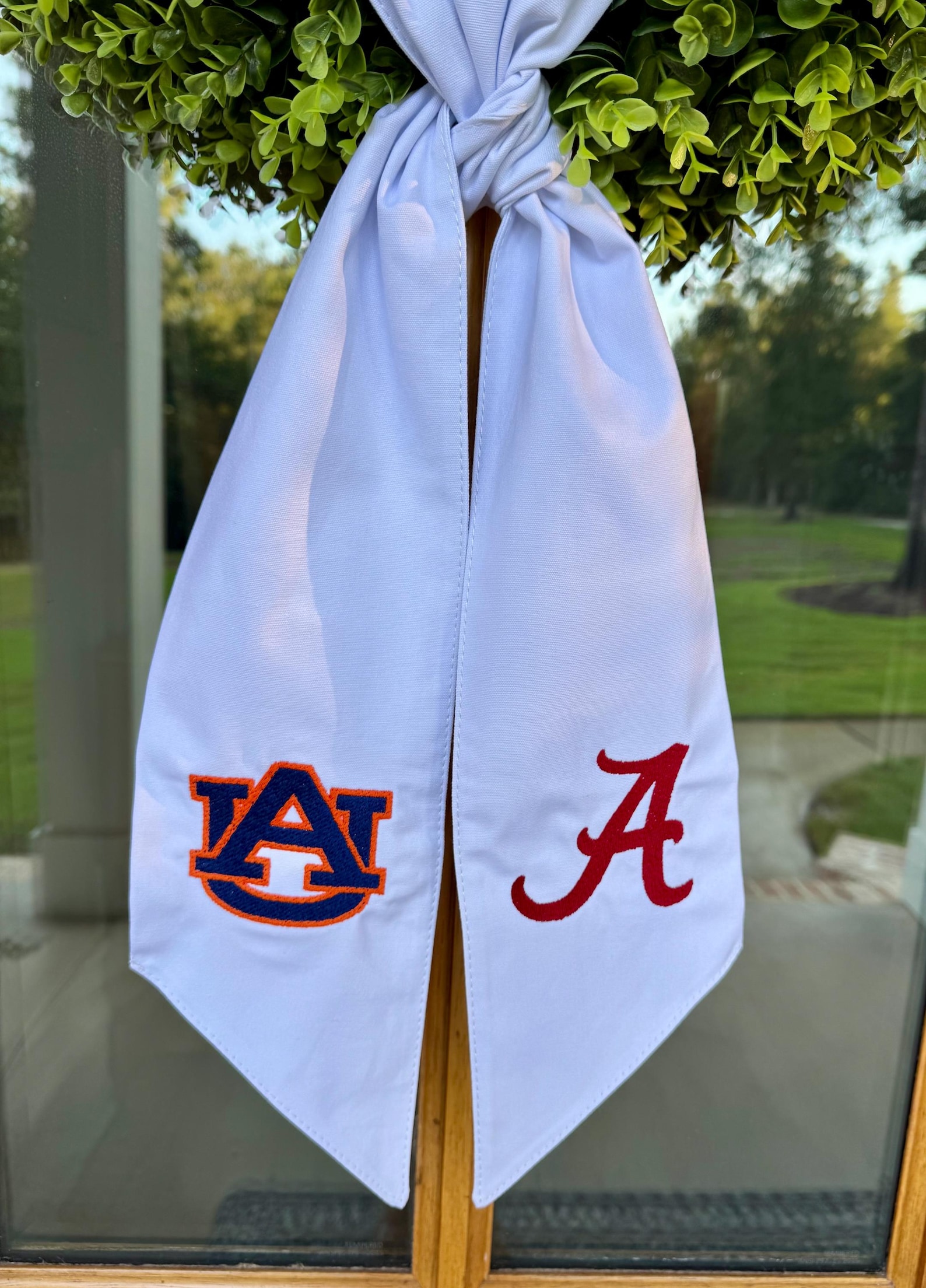 House Divided Wreath Sash: Embroidered Cotton
