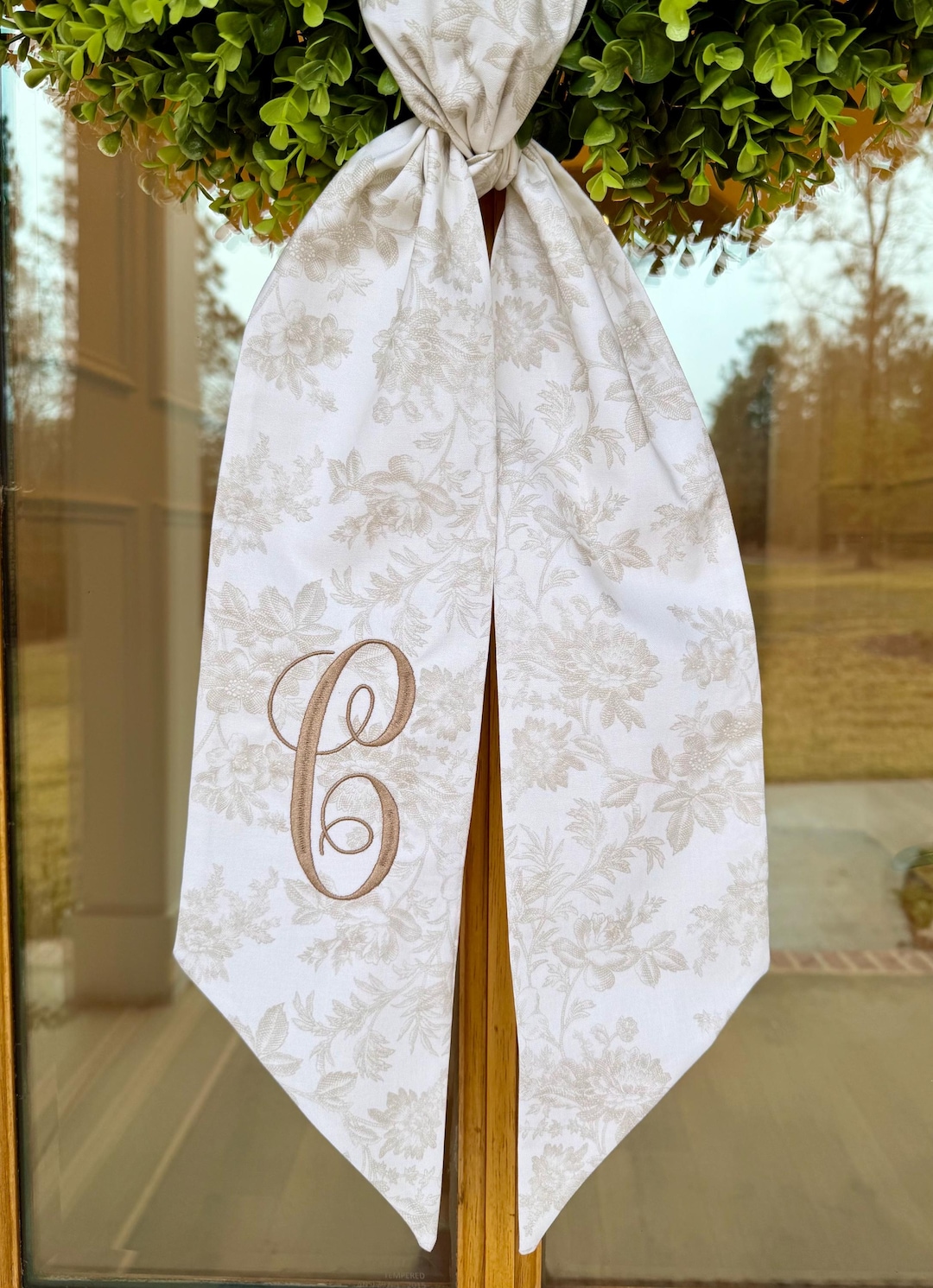 Multi Seasonal Wreath Sash. Personalized Floral Sash. - Single Sided Initial, Sash and Wreath