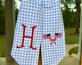 American Flag Wreath Sash. 4th of July. Summer Ginghan Wreath Sash. Boxwood Wreath.