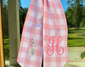 Easter Bunny Gingham Wreath Sash. Spring Wreath Sash. Boxwood Wreath.