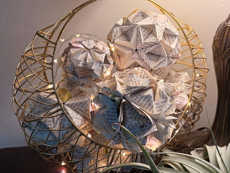 Wire Orgami Modular Origami Starsea Kusudama - Antique Book Page Sculpture - Etsy