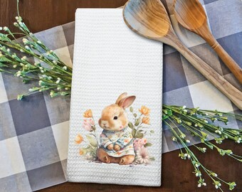 Country Farmhouse Styled Vintage Look Kitchen Towel Waffle Weave | Pajama Bunnies | 6 Designs