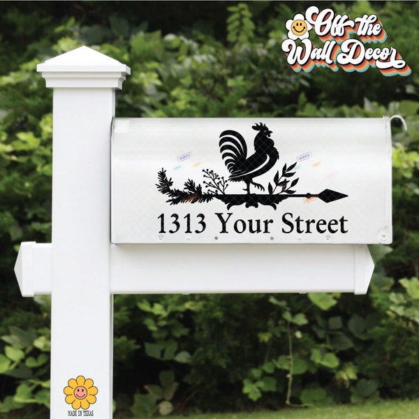 Includes 2 Farmhouse Styled Weathervane Rooster Vinyl Mailbox Lettering Decoration Decal Sticker X2 For Each Side