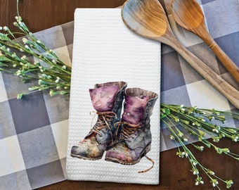 Country Farmhouse Styled Vintage Look Kitchen Towel Waffle Weave | Colorful Boots | 6 Designs