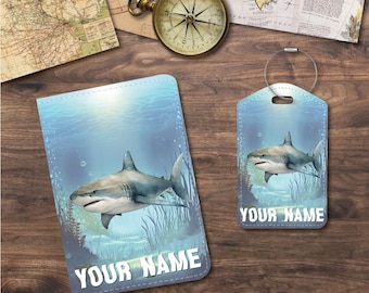 Passport Holder/Cover & Luggage Tags | Travel Set | Shark