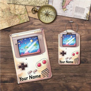 Passport Holder & Luggage Tags | Travel Set | Vintage Look Handheld Gamer Console