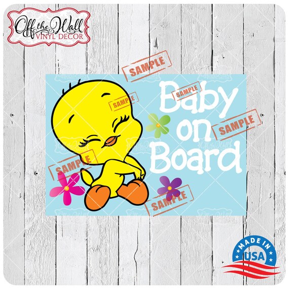 Baby Tweety Baby On Board Vinyl Car Decal Sticker Etsy Hong Kong