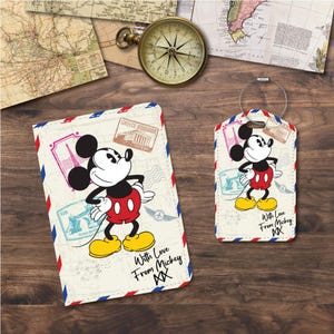 Passport Holder/Cover & Luggage Tags | Mickey Vintage Postcard