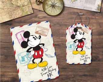 Passport Holder/Cover & Luggage Tags | Mickey Vintage Postcard