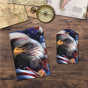 Passport Holder/Cover & Luggage Tags | American Flag with Eagle Patriotic