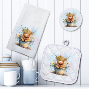 Adorable Farmhouse Styled Vintage Look 3pc Set | Highland Cows | 5 Designs