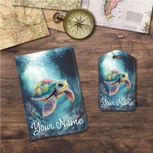 Passport Holder/Cover & Luggage Tags | Travel Set | Sea Turtle