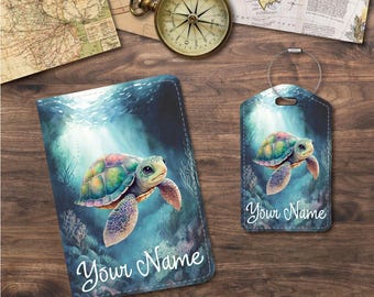 Passport Holder/Cover & Luggage Tags | Travel Set | Sea Turtle