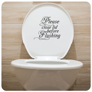 Bathroom Toilet &quot;Please close lid before Flushing&quot; Vinyl Lettering Decal Sticker #BL1