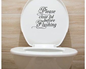 Bathroom Toilet "Please close lid before Flushing" Vinyl Lettering Decal Sticker #BL1