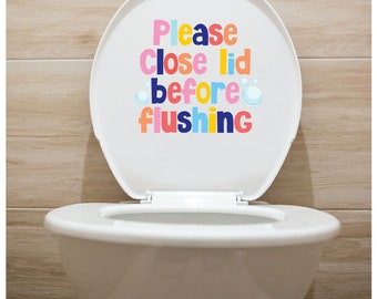 Colorfuly Bathroom Toilet "Please close lid before Flushing" Vinyl Lettering Decal Sticker