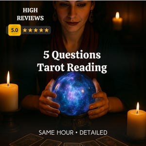 5 Question Tarot Reading, Psychic Reading, Love Career Future Insight, Same Hour Delivery, Accurate Tarot Reading, Same Hour