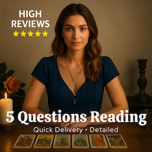 5 Questions Tarot Reading, Same Hour Psychic Insight, Tarot Cards Reading, Detailed Guidance on Love, Career, Future