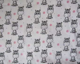 Flannel Fabric, Baby Zebra, Polka Dot Zebra on White, Zebras and Dots Nursery Flannel fabric, 26 inches PLUS