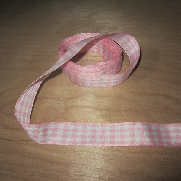 Vintage Gingham Ribbon, Pink and white woven gingham, taffeta checkered ribbon, wide pink and white check ribbon, pink plaid ribbon, 6.25 yd