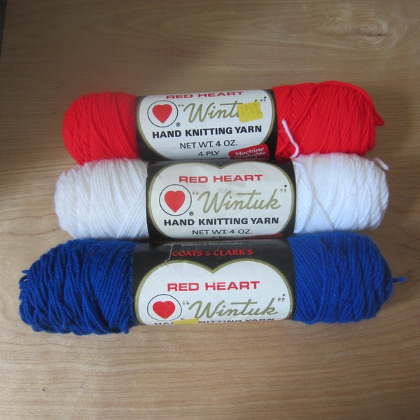 Vintage Coats & Clark's Red Heart Yarn, Wintuk Hand Knitting Yarn, White yarn, blue yarn, red yarn, 4 ply 4 ounces skeins, Choice