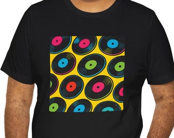 Vinyl Records T-Shirt | Colorful Music Pattern Design