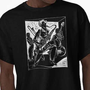 Vintage Jazz Band Linocut T-Shirt | Sax Player Music Tee