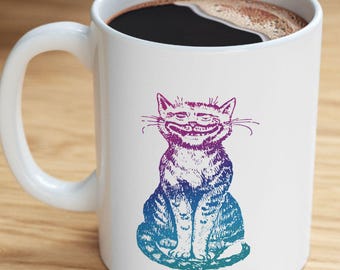 Vintage Smiling Cat Mug | Engraved Retro Coffee Cup